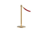 Elegance stanchion with a crown top, sloped base, and a polished Brass finish