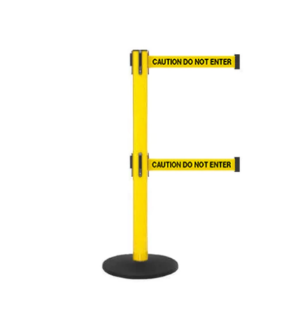 Twin Belted Safety Stanchion Yellow