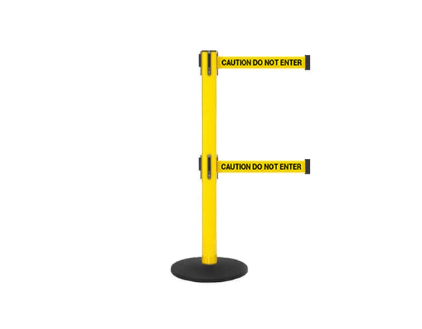 Twin Belted Safety Stanchion Yellow