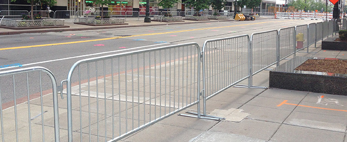 Steel barricades in use