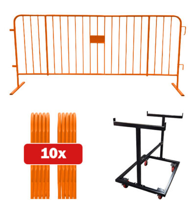 10 pack Orange barricade bundle with push cart