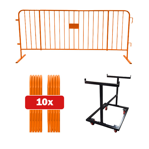 10 pack Orange barricade bundle with push cart