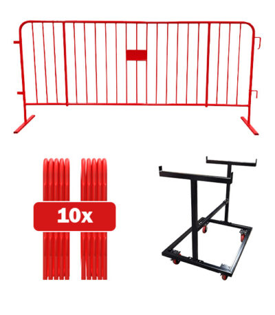 10 pack Red barricade bundle with push cart