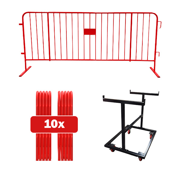 10 pack Red barricade bundle with push cart