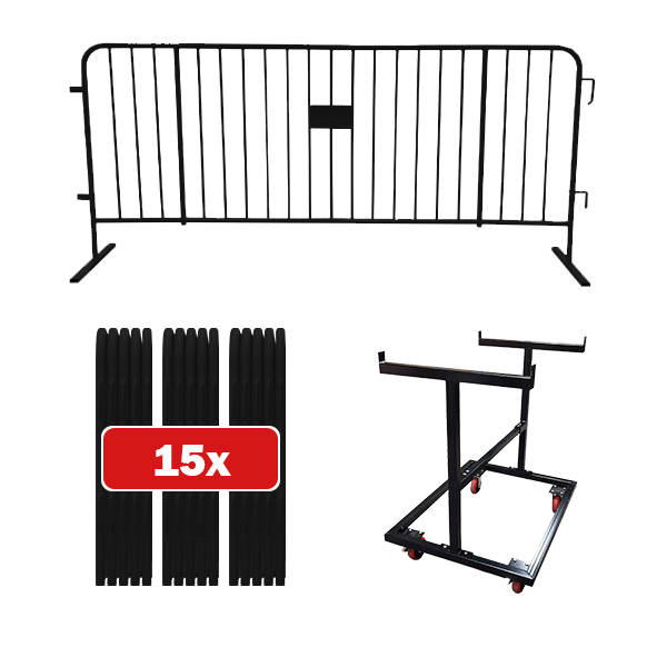 15 pack black barricade bundle with push cart