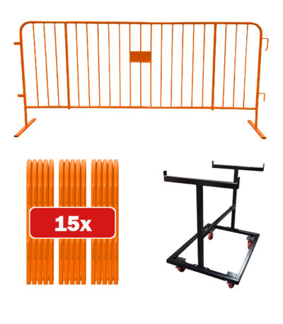 15 pack Orange barricade bundle with push cart