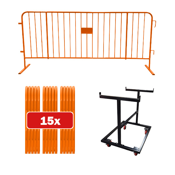 15 pack Orange barricade bundle with push cart