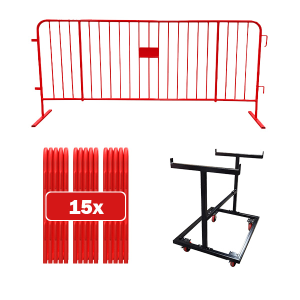 15 pack Red barricade bundle with push cart