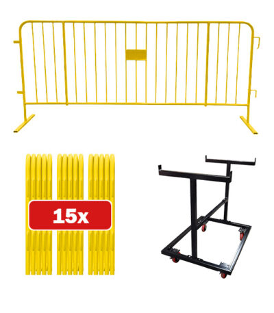 15 pack Yellow barricade bundle with push cart