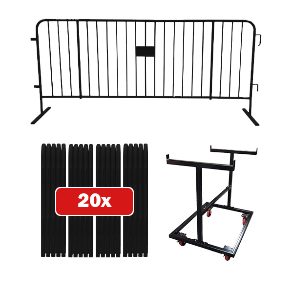 20 pack black barricade bundle with push cart