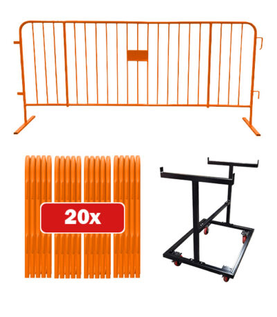 20 pack Orange barricade bundle with push cart