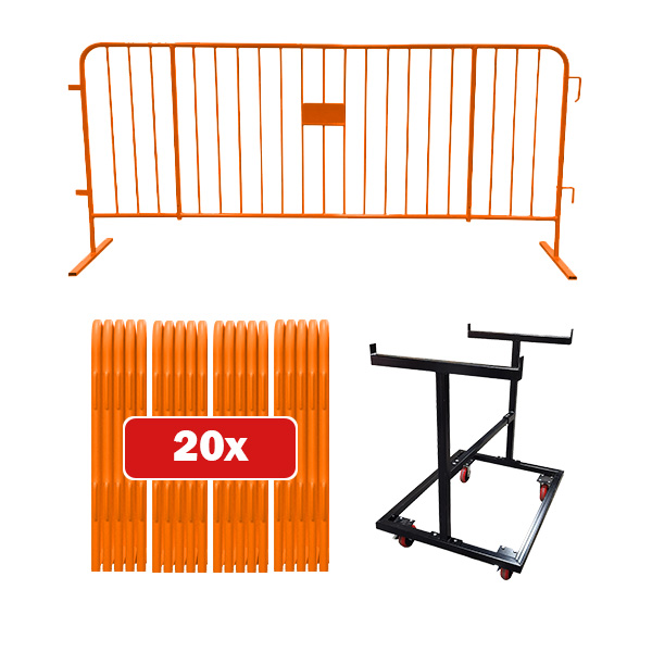 20 pack Orange barricade bundle with push cart