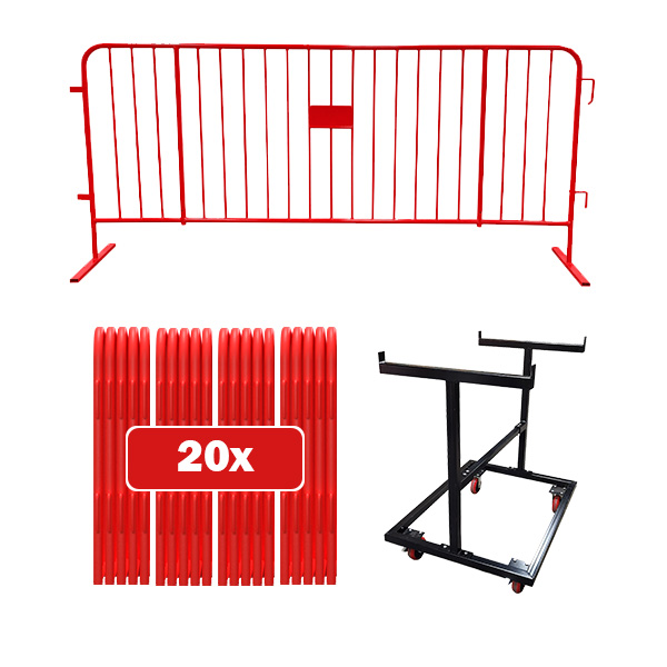 20 pack Red barricade bundle with push cart