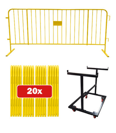 20 pack Yellow barricade bundle with push cart