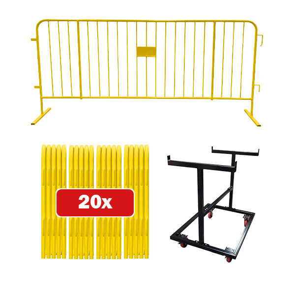 20 pack Yellow barricade bundle with push cart