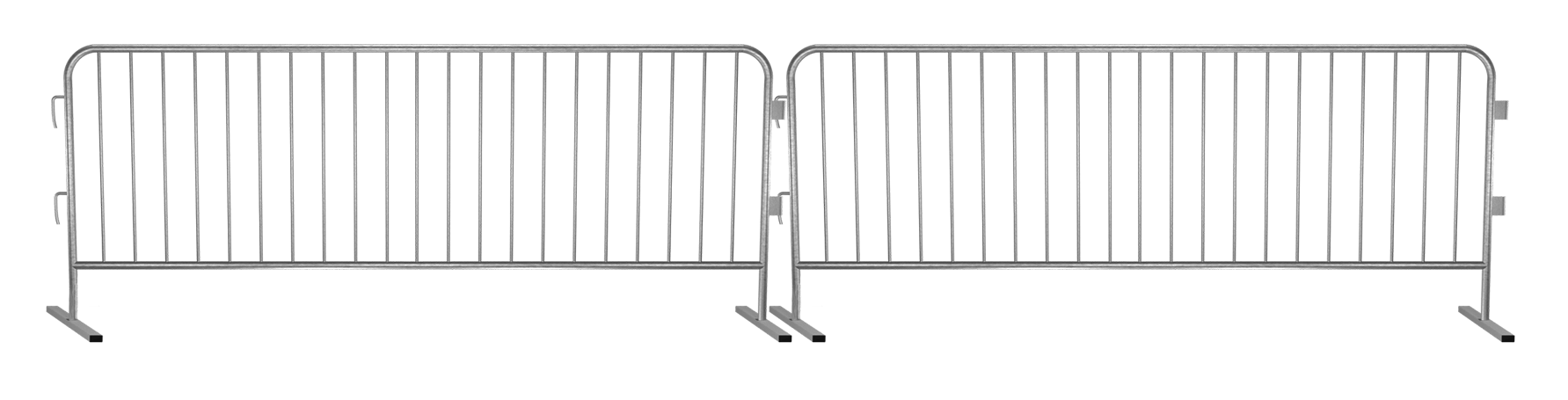 picture showing galvanized steel barricades interlocked with one another